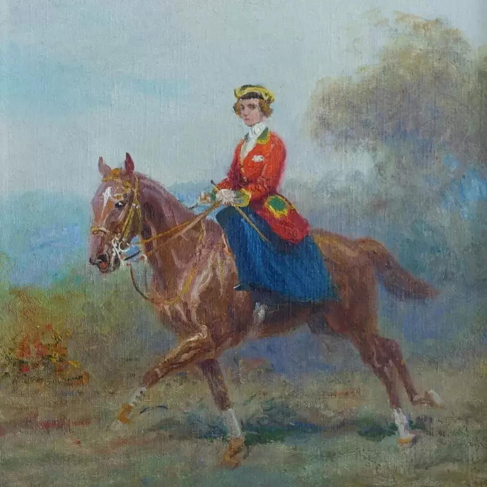 Amazone. Chasse à courre. Huile sur toile Eugène Péchaubès achat cadeau art moderne décoration tableau