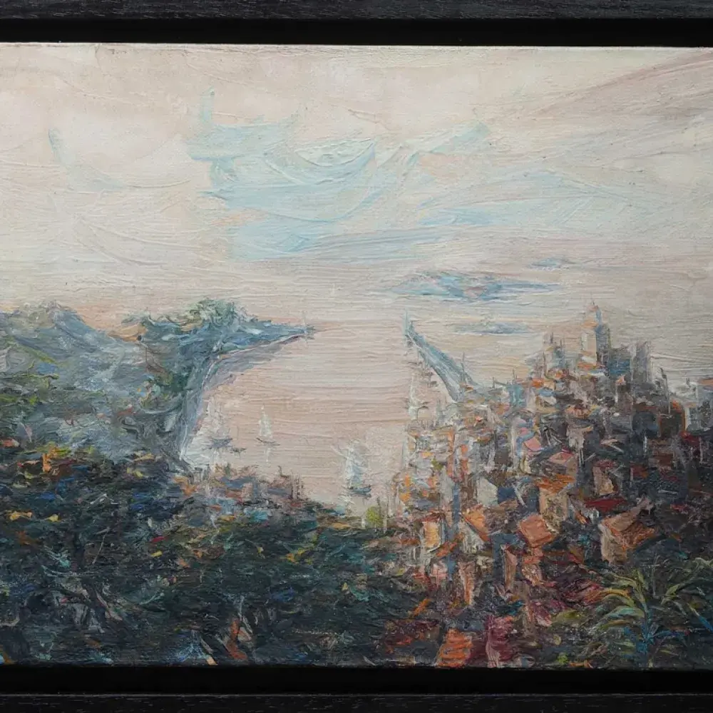 Pierre Clayette. Le port mystérieux. Huile sur toile. Achat art, achat réalisme fantastique