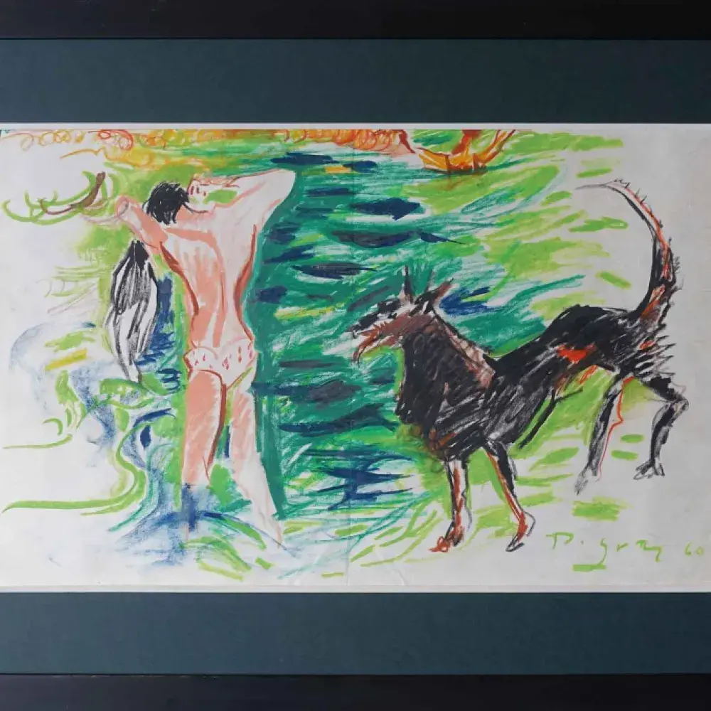 Achat cadeau décoration pastel d'Edouard Pignon. La baigneuse et le chien