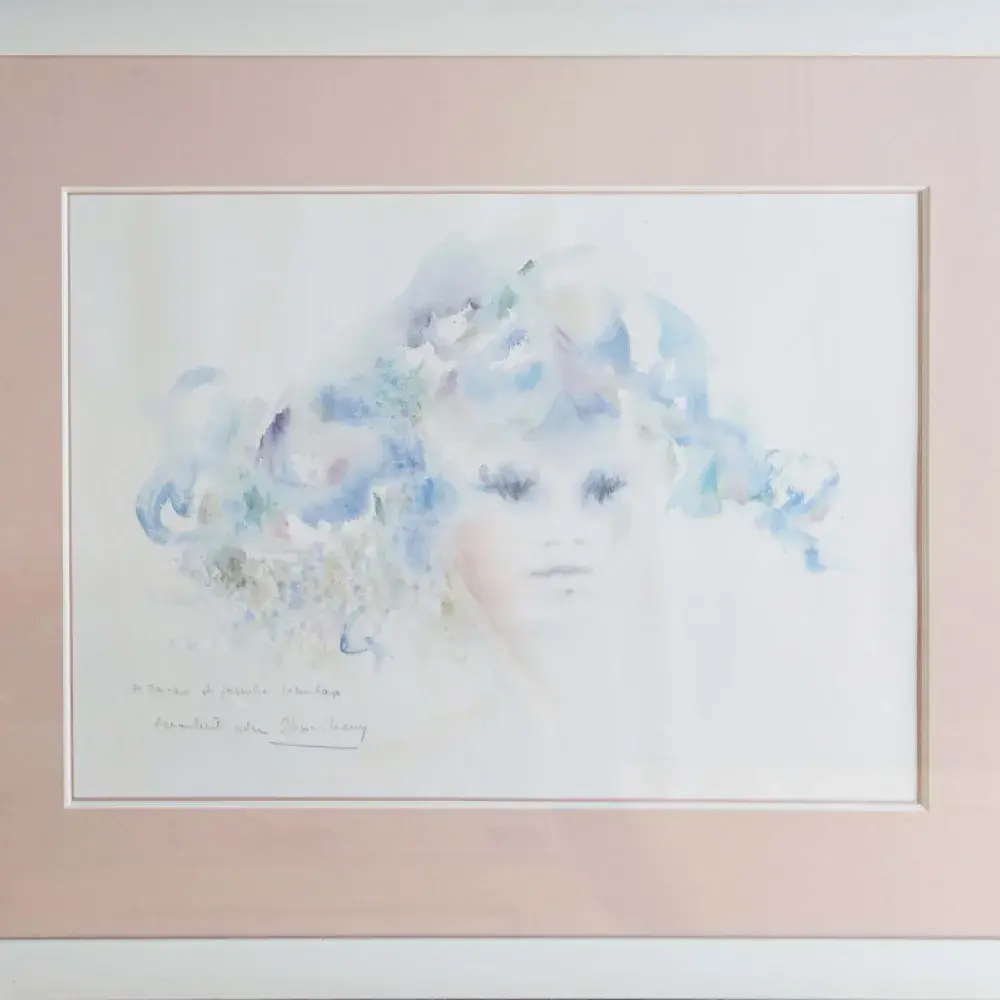 Shan-Merry. Rêverie en bleu. Aquarelle. Achat aquarelle. Achat tableau. 