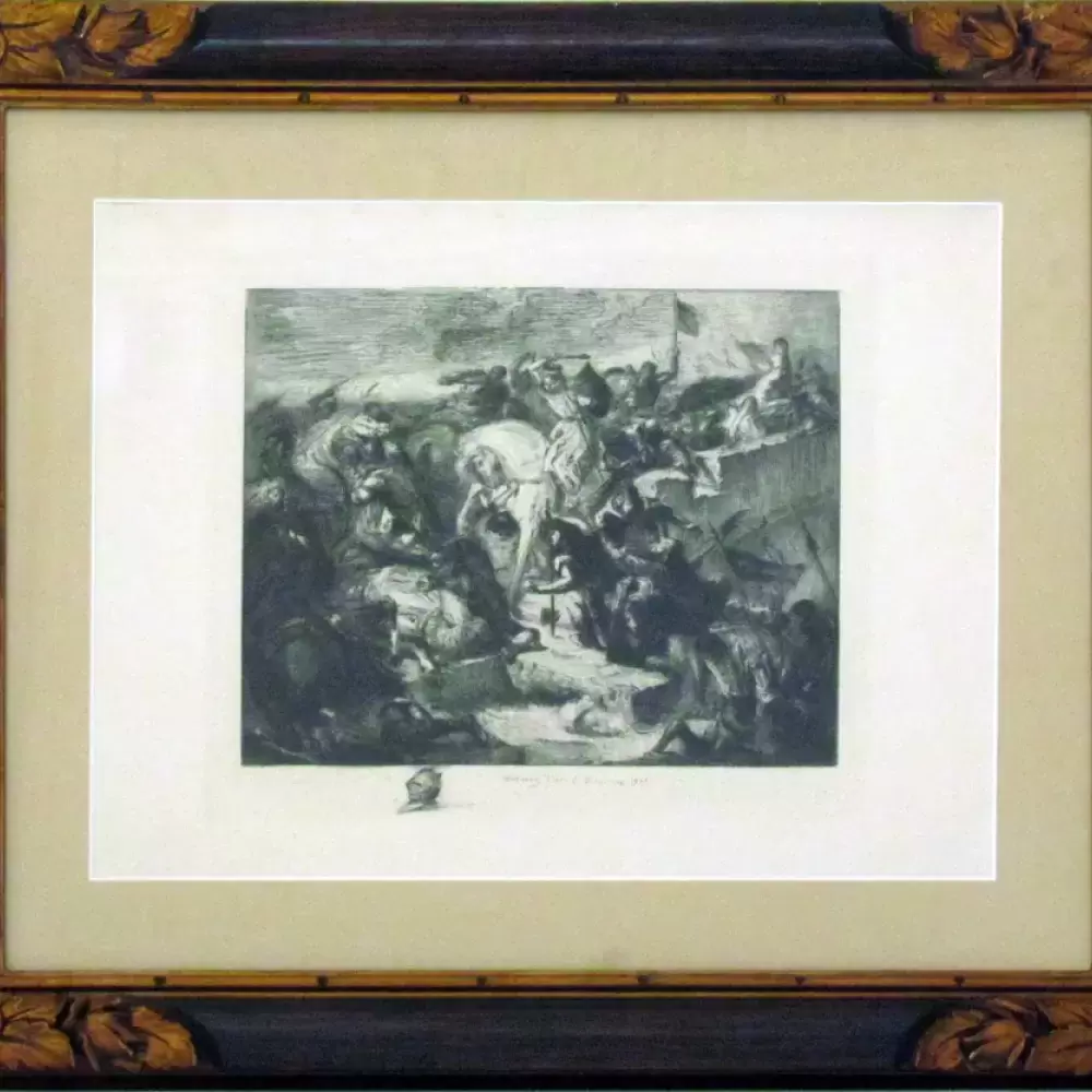 St Louis à la bataille de Taillebourg, 21 juin 1942 de Waltner d'après Delacroix
