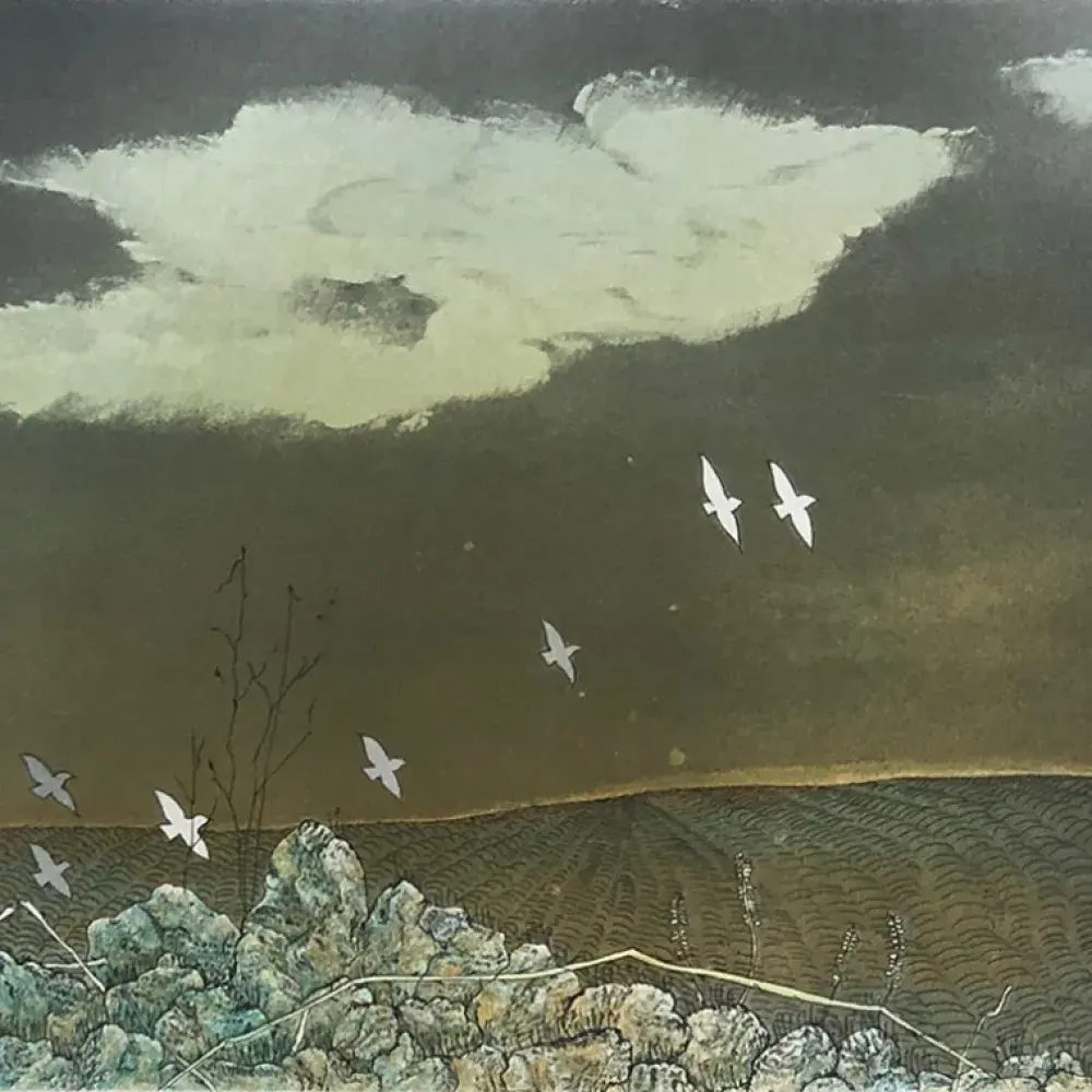 T.Ogaki. Gravure. Messagères du temps. achat gravure, achat art japonais, achat aquatinte, achat tableau
