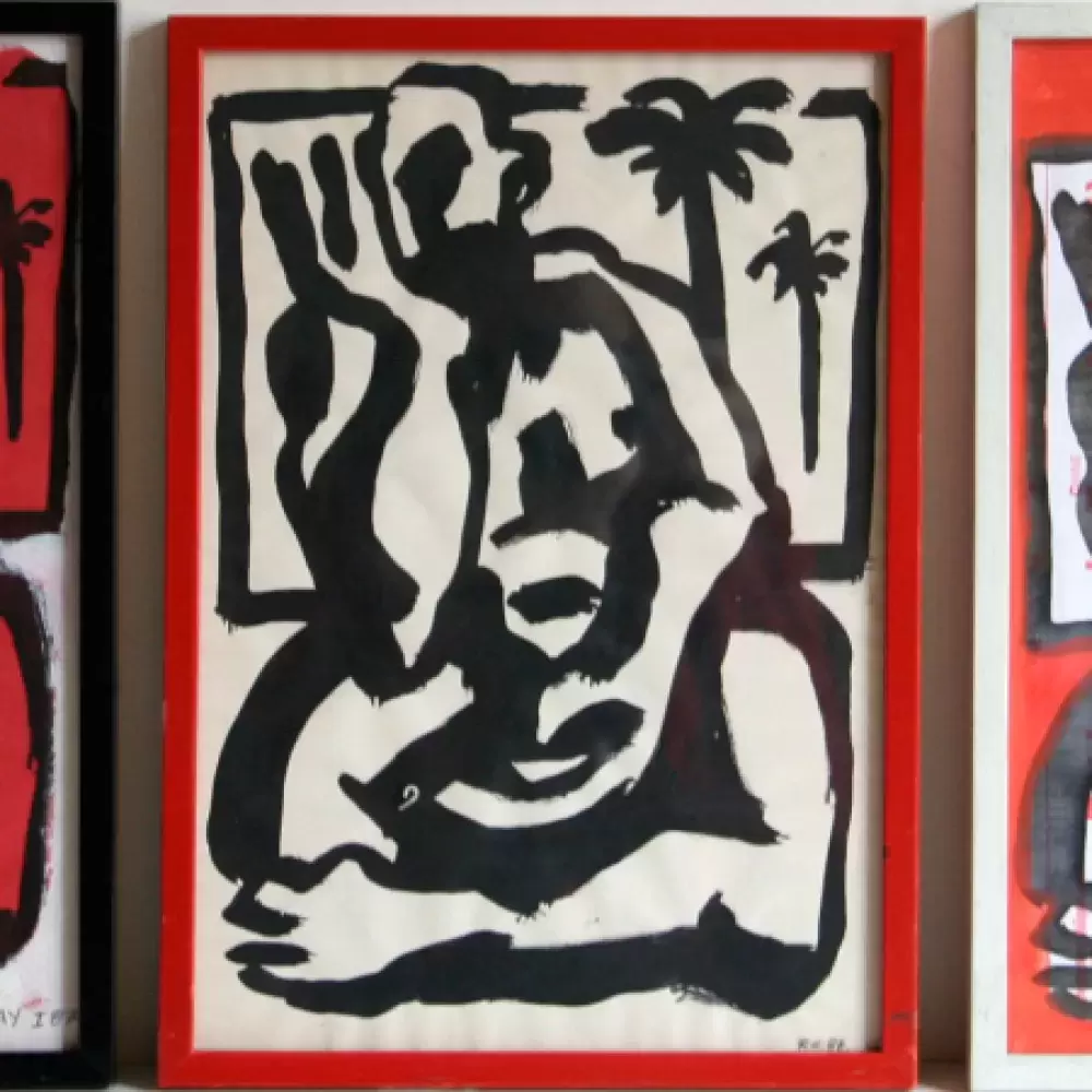 achat tableau décoration triptyque de Rafael Gray blanc rouge noir