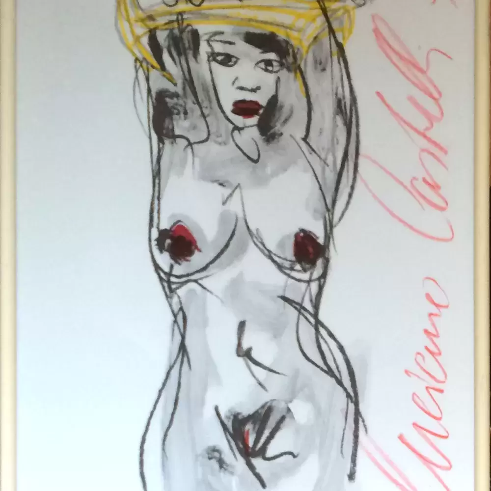 achat tableau lithographie décoration nu au tshirt jaune de luciano castelli