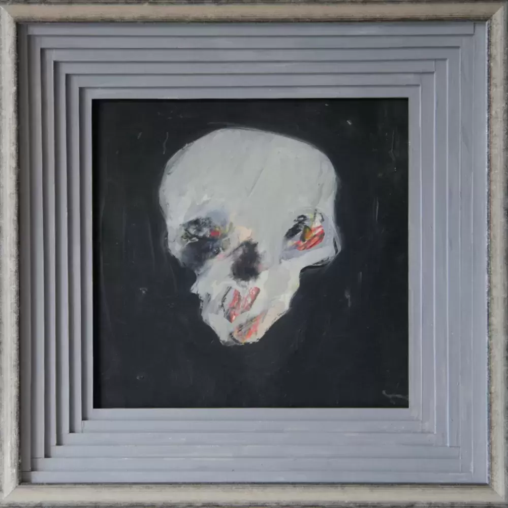achat tableau peinture Memento mori. Crâne en lévitation de Jesse A. Fernandez