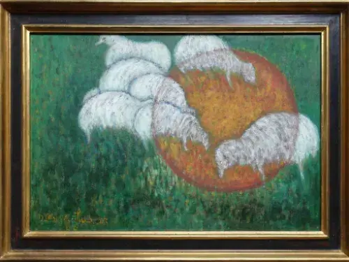 Lazar Meyer. Soleil et moutons. Achat art, tableaux, décoration