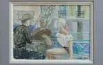 Edith Alder. A la terrasse d'un café en provence. Années cinquante.