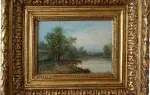 Paysanne sur la berge. Ecole de Barbizon. achat art, achat tableau pour décoration