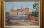 Paysage orientaliste. L. Turcan. Trois coupoles dans le désert. Achat art, achat orientalisme, achat tableau pour décoration