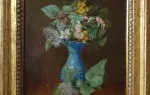 Bouquet dans un vase d'opaline. Achat art, achat tableau XIXème, achat tableau pour décoration