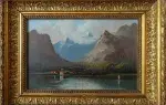 Le lac de Königsee. Huile sur carton monogrammée. XIXème siècle. Achat art décoration 