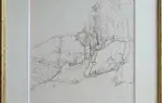 Pierre Guastalla. Encre sur papier. Les Alpilles en hiver. Achat art, achat tableaux, achat décoration