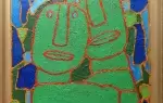 Alain Trez. Idyllle en vert. 2001.Acrylique et collage sur panneau. Tableau achat décoration