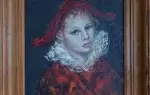 Anne de Banguy. Arlequin rouge. Huile sur isaorel? Achat tabelau art décoration.
