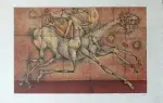 Lithographie surréaliste de Frédéric Bouché. Nu et cheval courant.