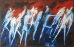 David Giles huile sur toile La foule 1962 figuration libre achat tableau décoration