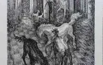Albert Decaris. Eau-forte, Chevaux s'abreuvant, achat art, art moderne, décoration