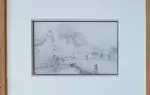 Dessin XIXeme village en Espagne Campagne Napoléon cadeau achat tableau décoration