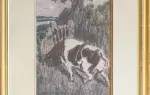 Fusain et aquarelle. Auguste Leroux. Félicité et le taureau. Achat Cadeau tableau décoration illustration dessin