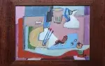 hans Koffer. La table du Peintre. Nature morte cubofuturiste. Huile sur panneau. Achat tableau. Décoration.