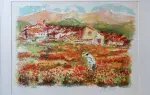 Urbain Huchet. Lithographie. Champ de fleurs en Provence. Achat art, achat tableau, décoration