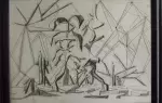 Le pays inconnu. Andrée Pollier.Fusain. Achat tableau