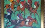 Les jockeys. Huile sur toile de Pierre Gaillardot. Courses de chevaux.