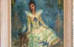 achat tableau peinture décoration Lucrecia. Jeune femme aux colombes de Albert Decaris