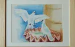 Colombes au bénitier, pastel signé d'André Margat