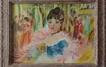 La Belle du Caf'Conc. Ecole du XX ème siècle. achat art tableau peinture ambiance parisienne