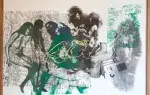 achat tableau serigraphie decoration Nudités noires vertes et jaunes de dick higgins