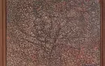 Tableau décoration Henry Darnaud, huile sur toile pointillisme orange aux lignes