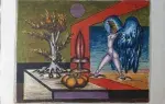 achat tableau décoration lithographie d'après Priking femme aigle haute nuit
