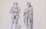 Fusain-Encre-HEBERT Jules-Statues orantes achat tableau