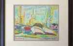 Suzanne Tourte, aquarelle, voiliers en port de Cherbourg, achat tableau décoration.