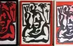 achat tableau décoration triptyque de Rafael Gray blanc rouge noir
