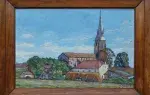 L'église de Vendays. Huile sur panneau. Achat tableau