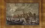 achat tableau peinture Venise par temps gris. Ecole italienne